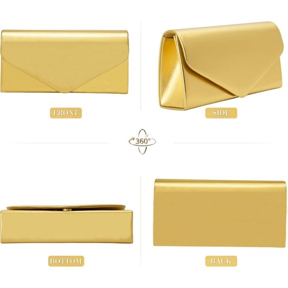 🆕Women Gold Metallic Vegan Leather Evening Clutch Bag with Chain Strap Wedding - Picture 6 of 7